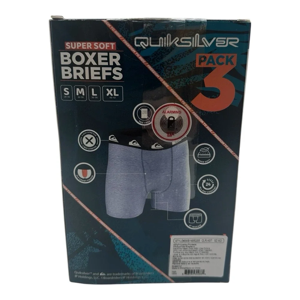 Quiksilver 3 Pack Super Soft Boxer Briefs Fly Front Men's Size M‎ 32-34 Multi
